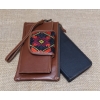 Portfel  skórzany brązowy z etnicznym haftem bichunga
