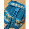 Torebka skórzana zamszowa błękitna z etnicznymi haftami.