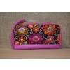 Portfel duży skórzany dwukomorowy różowy z kwiatowym kolorowym haftem .