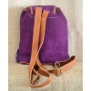Plecak damski boho  ze skóry zamszowej  w kolorze fioletowym z kolorowym kwiatowym  haftem.
