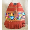 Plecak damski boho  ze skóry zamszowej  w kolorze ceglastym z kolorowym kwiatowym  haftem.