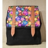 Plecak typu kostka  ze skóry zamszowej czarny z kwiatowym kolorowym haftem