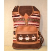 Plecak damski etniczny brązowy ze skóry  zamszowej z wełnianym materiałem.