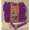 Torebka worek etno ze skóry fioletowa z kwiatowym haftem .