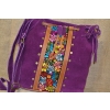 Torebka worek etno ze skóry fioletowa z kwiatowym haftem .