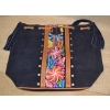 Torebka worek etno ze skóry granatowa z kwiatowym haftem .