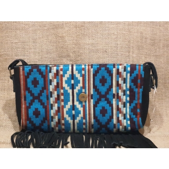 Torebka skórzana zamszowa czarna w stylu boho  z etnicznym haftem .