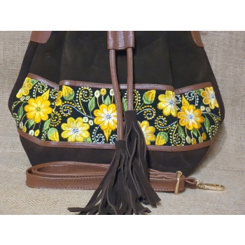 SKÓRZANA TORBA TYPU WOREK HAFTOWANYM DUŻA