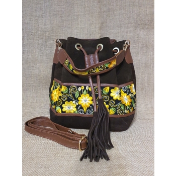 SKÓRZANA TORBA TYPU WOREK HAFTOWANYM DUŻA