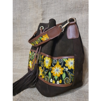 SKÓRZANA TORBA TYPU WOREK HAFTOWANYM DUŻA