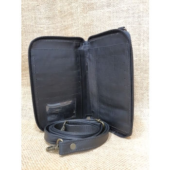 Skórzany portfel torebka czarny  durzy z etnicznym haftem