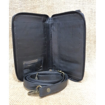 Skórzany portfel torebka czarny  durzy z etnicznym haftem