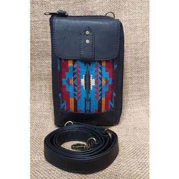 Skórzany portfel torebka czarny  durzy z etnicznym haftem