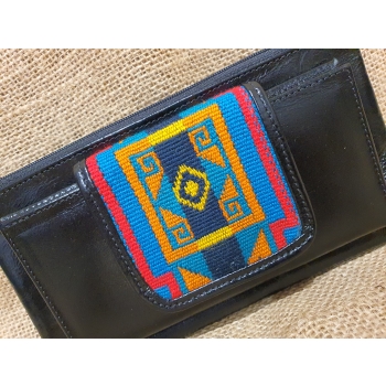 Portfel  skórzany czarny z etnicznym haftem bichunga