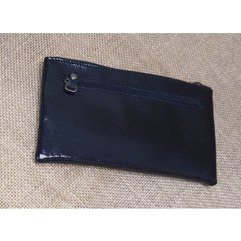 Portfel  skórzany czarny z etnicznym haftem bichunga