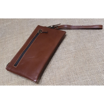 Portfel  skórzany brązowy z etnicznym haftem bichunga