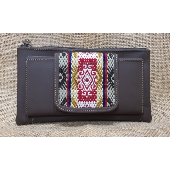 Portfel  skórzany brązowy z etnicznym haftem bichunga