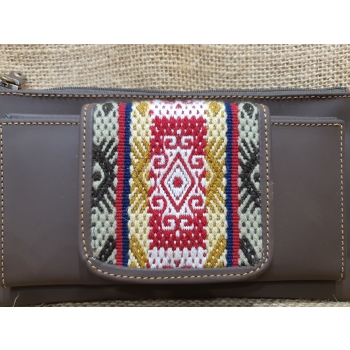 Portfel  skórzany brązowy z etnicznym haftem bichunga
