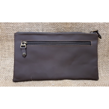 Portfel  skórzany brązowy z etnicznym haftem bichunga