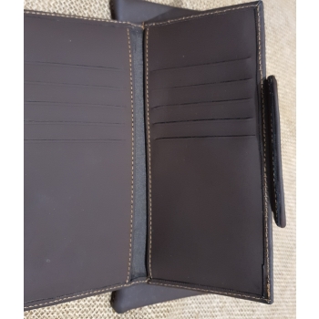 Portfel  skórzany brązowy z etnicznym haftem bichunga