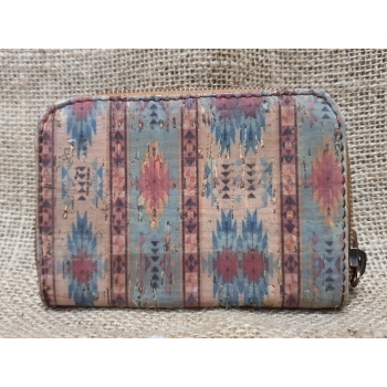 Portmonetka ze skóry i korka  mała jasnobrązowa .