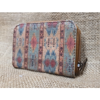 Portmonetka ze skóry i korka  mała jasnobrązowa .