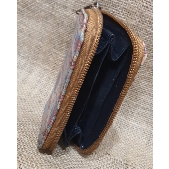 Portmonetka ze skóry i korka  mała jasnobrązowa .