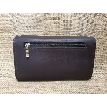 Portfel  skórzany brązowy z etnicznym haftem bichunga