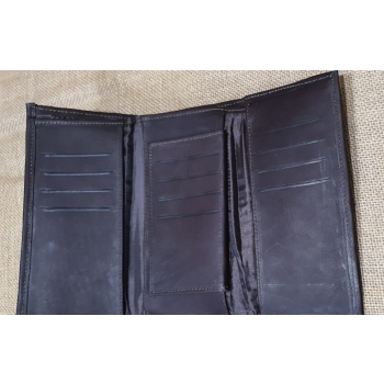 Portfel duży skórzany jasnobrązowy z kwiatowym kolorowym haftem .