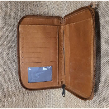 Skórzany portfel torebka brązowa  duża z etnicznym haftem