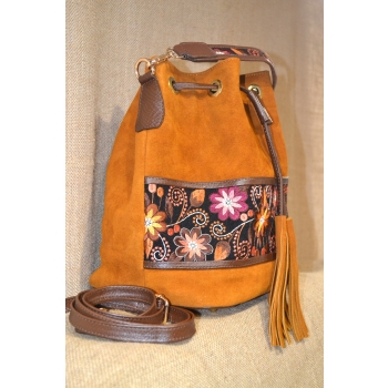 SKÓRZANA TORBA TYPU WOREK HAFTOWANYM DUŻA