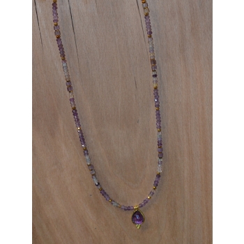 Naszyjnik handmade z fluorytu i ametystu