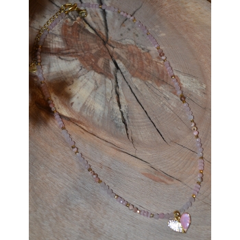 Naszyjnik z kwarcu różowego rodonitu i różowego kociego oka