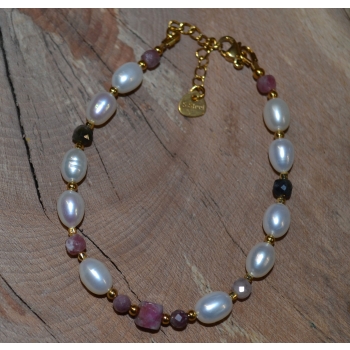 Bransoletka z pereł i kolorowego  turmalinu