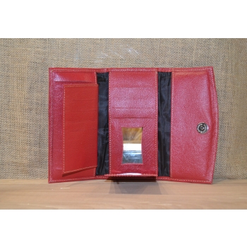 Portfel duży skórzany czerwony z kwiatowym kolorowym haftem .