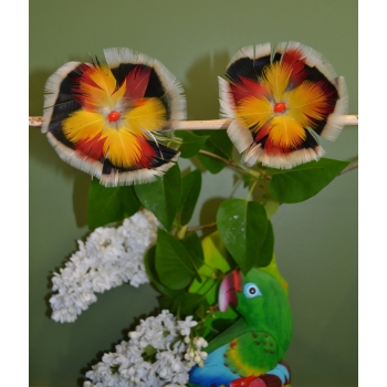 KOLCZYKI  Z PIÓR W KSZTAŁCIE KWIATÓW