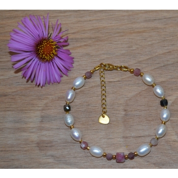 Bransoletka z pereł i kolorowego  turmalinu