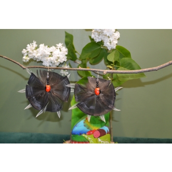 KOLCZYKI  Z PIÓR W KSZTAŁCIE KWIATÓW