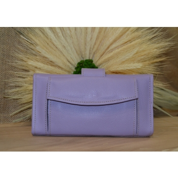 Portfel duży skórzany fioletowy z kwiatowym kolorowym haftem .