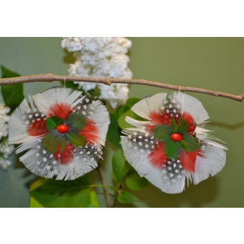 KOLCZYKI  Z PIÓR W KSZTAŁCIE KWIATÓW