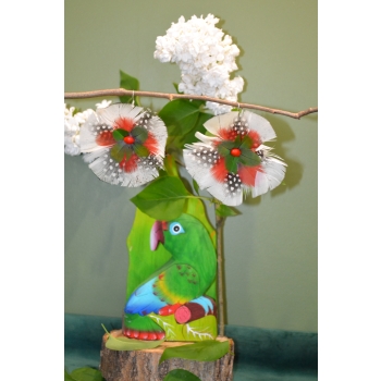 KOLCZYKI  Z PIÓR W KSZTAŁCIE KWIATÓW