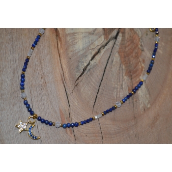 Naszyjnik z kamienieni lapis lazluli i kamienia księżycowego