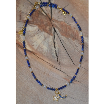 Naszyjnik z kamienieni lapis lazluli i kamienia księżycowego