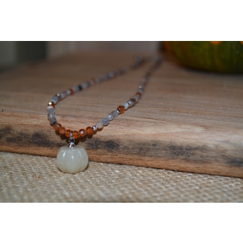 Naszyjnik handmade z granatu jadeitu i kamienia słonecznego