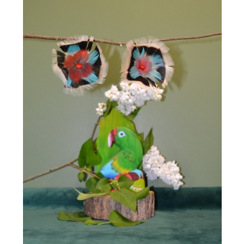 KOLCZYKI  Z PIÓR W KSZTAŁCIE KWIATÓW