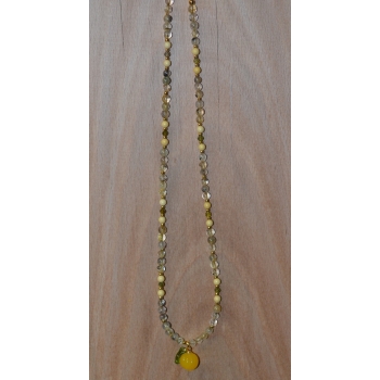 Naszyjnik  handmade z jadeitu kwarcu rutylowego i agatu .