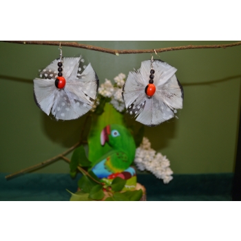 KOLCZYKI  Z PIÓR W KSZTAŁCIE KWIATÓW