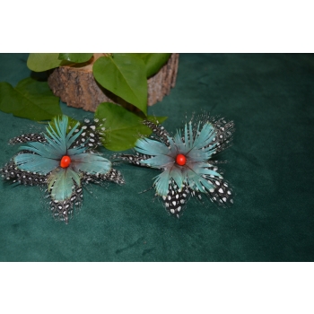 KOLCZYKI  Z PIÓR W KSZTAŁCIE KWIATÓW