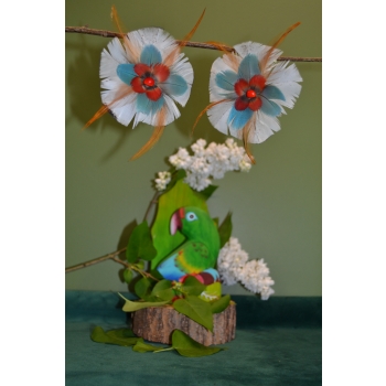 KOLCZYKI  Z PIÓR W KSZTAŁCIE KWIATÓW