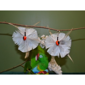 KOLCZYKI  Z PIÓR W KSZTAŁCIE KWIATÓW